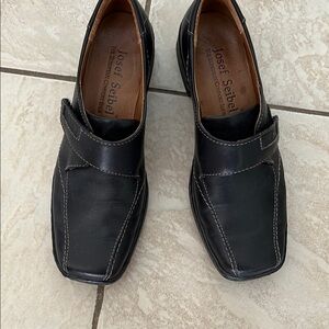 Josef Seibel Black Slip-On Loafers with Textured Leather